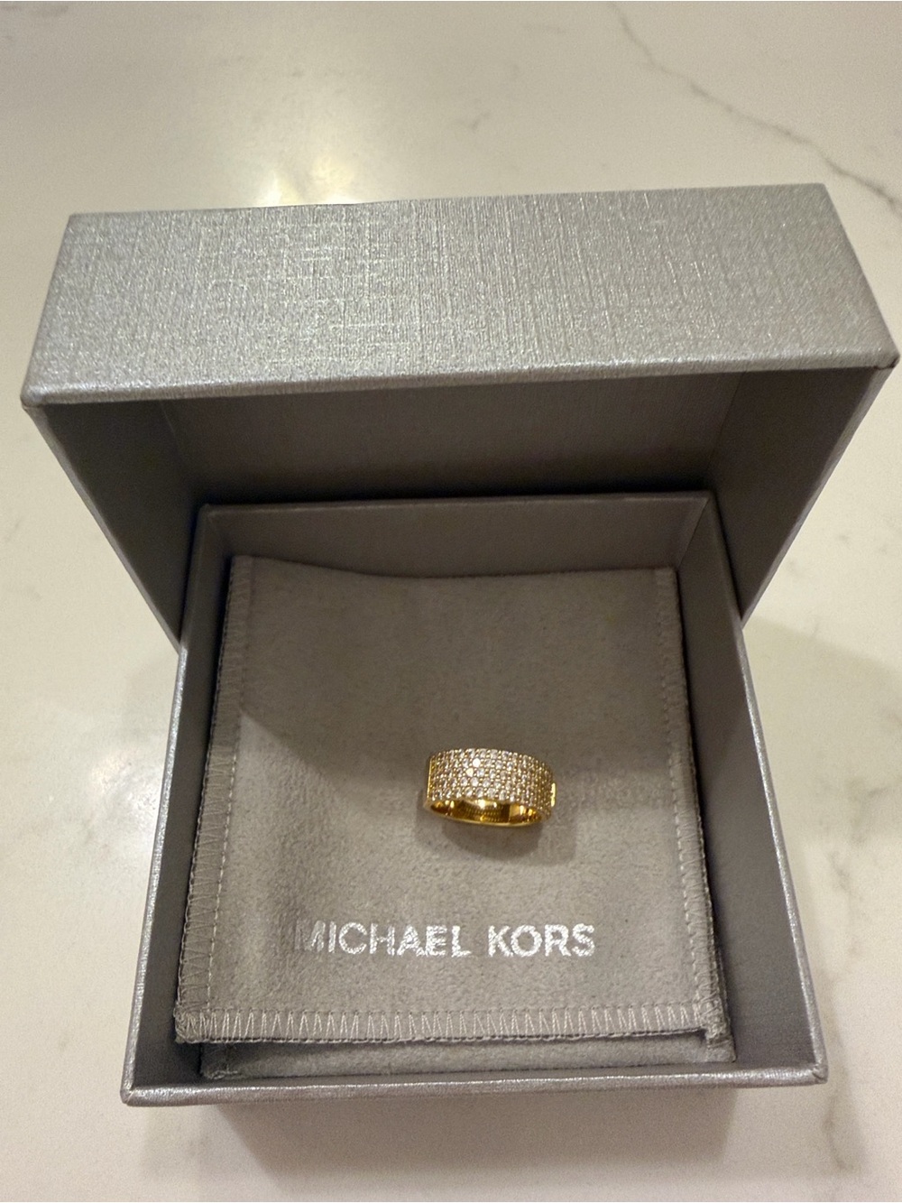 Michael Kors Gold Pavé Crystal Band Ring sz 5